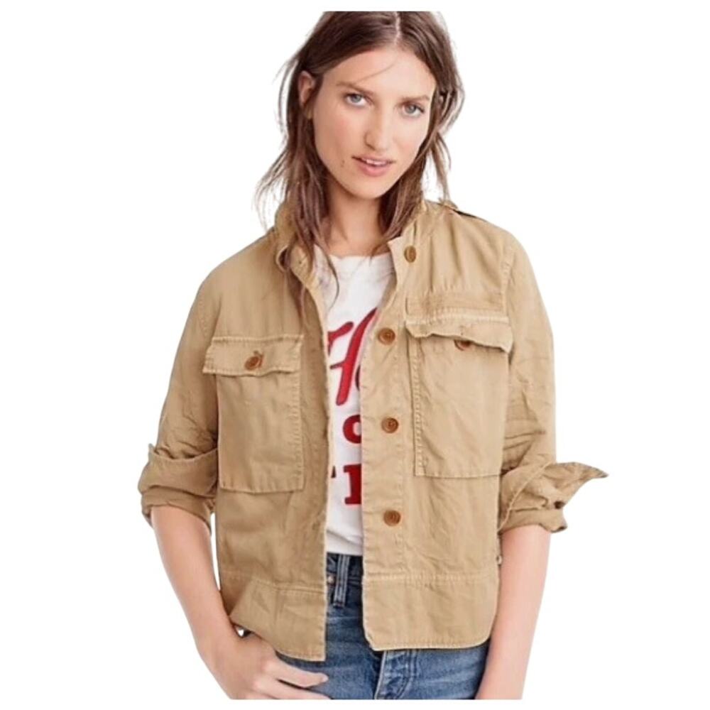 J. Crew Khaki Tan Utility Pleated Back Button Up Jacket Small
